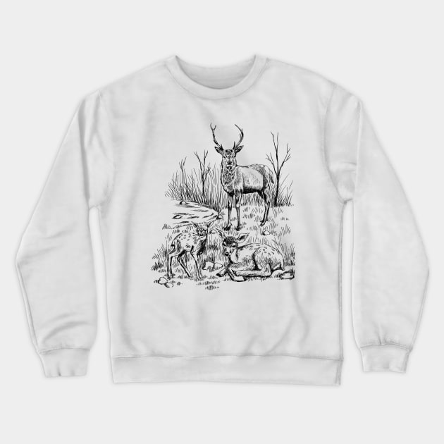 Deer family Crewneck Sweatshirt by rachelsfinelines